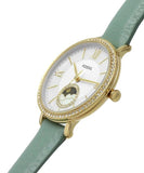 Fossil Jacqueline Analog Moonphase Mother of Pearl White Dial Green Leather Strap Watch for Women - ES5168 Authentic Buy Shop Now