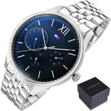 Tommy Hilfiger Damon Chronograph Blue Dial Silver Steel Strap Watch for Men - 1791416 Authentic Buy Shop Now