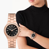 Michael Kors Lennox Three-Hand Black Dial Rose Gold Steel Strap Watch For Women - MK7233 Authentic Buy Shop Now