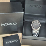 Movado Museum Diamonds Black Dial Silver Steel Strap Watch For Men - 606878 Authentic Buy Shop Now