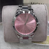 Michael Kors Slim Runway Quartz Pink Dial Silver Steel Strap Watch For Women - MK3380 Authentic Buy Shop Now