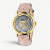 Gucci G Timeless Skeleton 16K Gold Mother of Pearl Dial Pink Leather Strap Watch For Women - YA1264110 Authentic Buy Shop Now