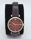 Emporio Armani Gianni T Bar Burgundy Dial Burgundy Leather Strap Watch For Women - AR1757 Authentic Buy Shop Now