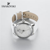 Swarovski Crystalline Hours Silver Dial White Leather Strap Watch for Women - 5295383 Authentic Buy Shop Now