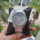 Guess G Twist Diamonds Purple Dial Black Steel Strap Watch For Women - W1201L4 Authentic Buy Shop Now