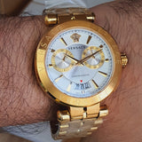 Versace V Racer Chronograph White Dial Gold Steel Strap Watch for Men - VBR060017 Authentic Buy Shop Now