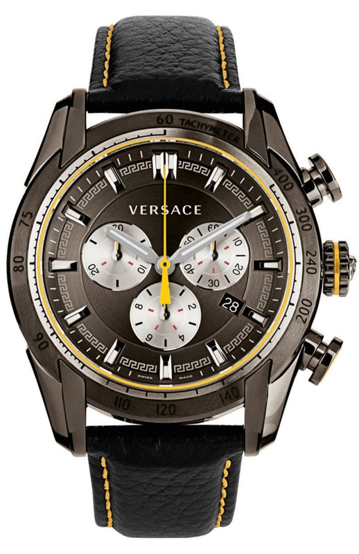 Versace V Ray Chronograph Grey Dial Black Leather Strap Watch for Men - VDB020014 Authentic Buy Shop Now