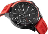 Tommy Hilfiger Multifunction Quartz Black Dial Red Rubber Strap Watch for Men - 1791722 Authentic Buy Shop Now