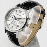 Emporio Armani Classic Chronograph Silver Dial Black Leather Strap Watch For Men - AR2432 Authentic Buy Shop Now