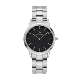 Daniel Wellington Iconic Link Black Dial Silver Steel Strap Watch For Women - DW00100342 Authentic Buy Shop Now