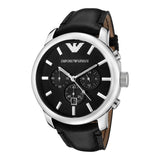 Emporio Armani Classic Chronograph Black Dial Black Leather Strap Watch For Men - AR0431 Authentic Buy Shop Now