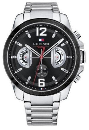 Tommy Hilfiger Decker Quartz Black Dial Silver Steel Strap Watch for Men - 1791472 Authentic Buy Shop Now
