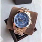 Michael Kors Runway Stop Hunger Quartz Blue Dial Rose Gold Steel Strap Watch For Men - MK8358 Authentic Buy Shop Now