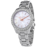Michael Kors Liliane Three Hand Mother of Pearl White Dial Silver Steel Strap Watch For Women - MK4556 Authentic Buy Shop Now