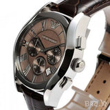 Emporio Armani Valente Chronograph Brown Dial Brown Leather Strap Watch For Men - AR0671 Authentic Buy Shop Now