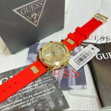 Guess Frontier Diamonds Gold Dial Red Rubber Strap Watch for Women - GW0045L2 Authentic Buy Shop Now
