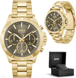 Hugo Boss Troper Chronograph Green Dial Gold Steel Strap Watch For Men - 1514059 Authentic Buy Shop Now