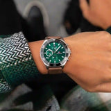 Tommy Hilfiger Larson Chronograph Green Dial Brown Leather Strap Watch For Men - 1791983 Authentic Buy Shop Now