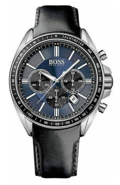 Hugo Boss Driver Sport Chronograph Blue Dial Black Leather Strap Watch for Men - 1513077 Authentic Buy Shop Now