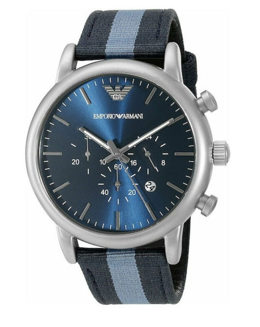 Emporio Armani Luigi Chronograph Quartz Blue Dial Blue Nylon Strap Watch For Men - AR1949 Authentic Buy Shop Now