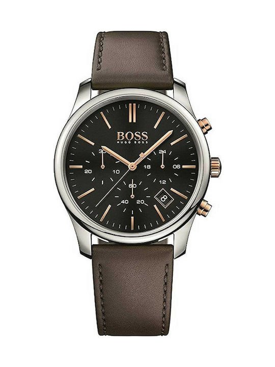 Hugo Boss Time One Black Dial Brown Leather Strap Watch for Men - 1513448 Authentic Buy Shop Now