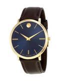 Movado Ultra Slim Blue Dial Brown Leather Strap Watch For Men - 0607088 Authentic Buy Shop Now