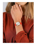 Emporio Armani Gianni T Bar Silver Dial Red Leather Strap Watch For Women - AR1876 Authentic Buy Shop Now