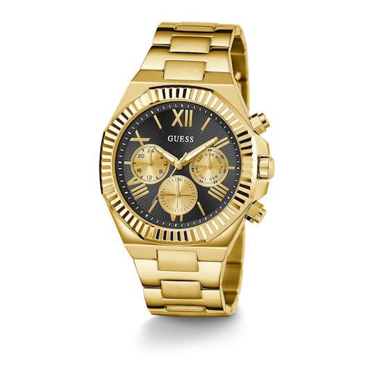 Guess Equity Multifunction Black Dial Gold Steel Strap Watch For Men - GW0703G5 Authentic Buy Shop Now
