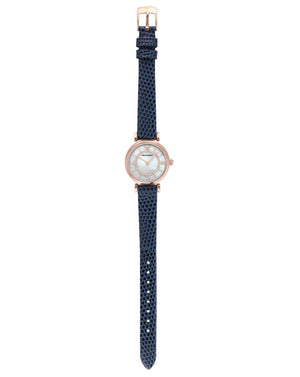 Emporio Armani Gianni T-Bar Analog Mother of Pearl Dial Blue Leather Strap Watch For Women - AR11468 Authentic Buy Shop Now
