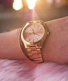 Michael Kors Slim Runway Pink Dial Two Tone Steel Strap Watch for Women - MK3493 Authentic Buy Shop Now