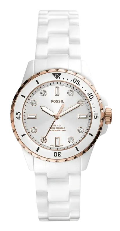 Fossil FB-01 Analog White Dial White Ceramic Strap Watch for Women - CE1107 Authentic Buy Shop Now