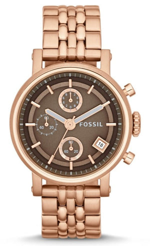 Fossil Boyfriend Chronograph Brown Dial Rose Gold Steel Strap Watch for Women - ES3494 Authentic Buy Shop Now