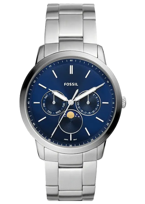 Fossil Neutra Minimalist Moonphase Blue Dial Silver Steel Strap Watch for Men - FS5907 Authentic Buy Shop Now