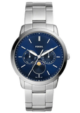 Fossil Neutra Minimalist Moonphase Blue Dial Silver Steel Strap Watch for Men - FS5907 Authentic Buy Shop Now