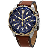 Fossil Garrett Chronograph Blue Dial Brown Leather Strap Watch for Men - FS5625 Authentic Buy Shop Now