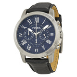 Fossil Grant Chronograph Blue Dial Black Leather Strap Watch for Men - FS4990 Authentic Buy Shop Now