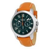 Fossil Grant Chronograph Green Dial Brown Leather Strap Watch for Men - FS4918 Authentic Buy Shop Now