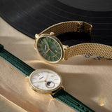 Fossil Jacqueline Multifunction Moonphase Mother of Pearl White Dial Green Leather Strap Watch for Women - ES5244 Authentic Buy Shop Now