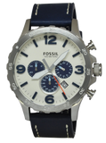 Fossil Nate Chronograph White Dial Blue Leather Strap Watch for Men - JR1480 Authentic Buy Shop Now