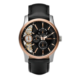Fossil Twist Multi-Function Chronograph Black Dial Black Leather Strap Watch for Men - ME1099 Authentic Buy Shop Now