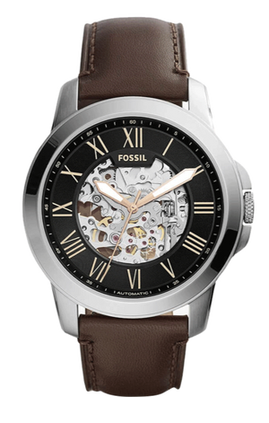 Fossil Grant Automatic Skeleton Black Dial Brown Leather Strap Watch for Men - ME3100 Authentic Buy Shop Now