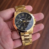 Fossil Grant Chronograph Black Dial Gold Steel Strap Watch for Men - FS4815 Authentic Buy Shop Now