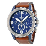 Fossil Nate Chronograph Navy Blue Dial Brown Leather Strap Watch for Men - JR1504 Authentic Buy Shop Now