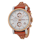 Fossil Boyfriend Chronograph White Dial Brown Leather Strap Watch for Women - ES3837 Authentic Buy Shop Now