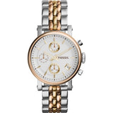 Fossil Boyfriend Chronograph White Dial Two Tone Steel Strap Watch for Women - ES3840 Authentic Buy Shop Now