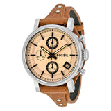 Fossil Original Boyfriend Sport Chronograph Beige Dial Brown Leather Strap Watch for Women - ES4046 Authentic Buy Shop Now
