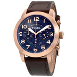 Fossil Pilot 54 Chronograph Blue Dial Brown Leather Strap Watch for Men - FS5204 Authentic Buy Shop Now
