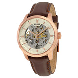 Fossil Townsman Automatic Skeleton White Dial Brown Leather Strap Watch for Men - ME3078 Authentic Buy Shop Now