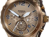 Fossil Nate Chronograph Gold Dial Brown Leather Strap Watch for Men - JR1495 Authentic Buy Shop Now