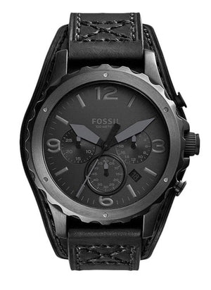 Fossil Nate Chronograph Black Dial Black Leather Strap Watch for Men - JR1510 Authentic Buy Shop Now
